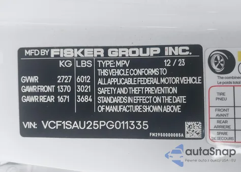 2023 Fisker Inc. Ocean Sport from USA, damaged, VIN VCF1SAU25PG011335